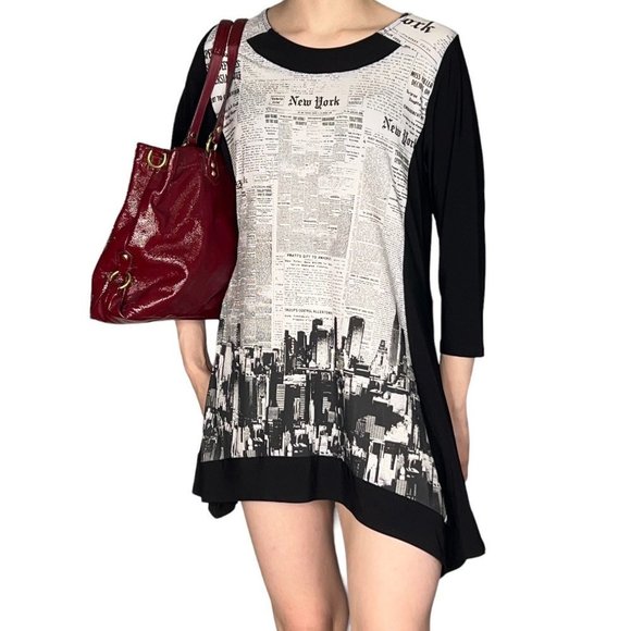 Y2k Newspaper Print Mini Dress Black and White Medium - Picture 1 of 6